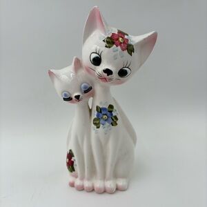 Vintage Japan 60s Long Neck Cat Figurine Eyelashes Hand Painted 8.5” Tall